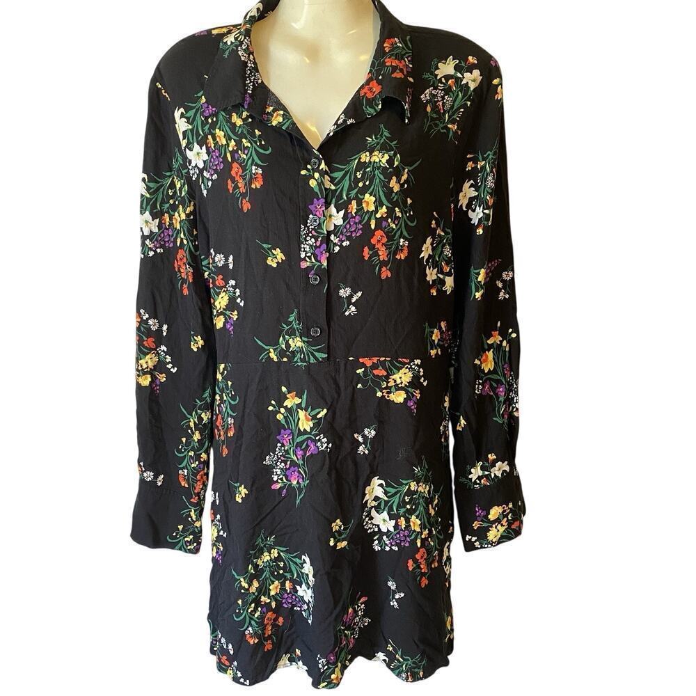 Highline Women XL Floral Mini Shirt Dress Cottagecore Preppy Beach Travel Casual